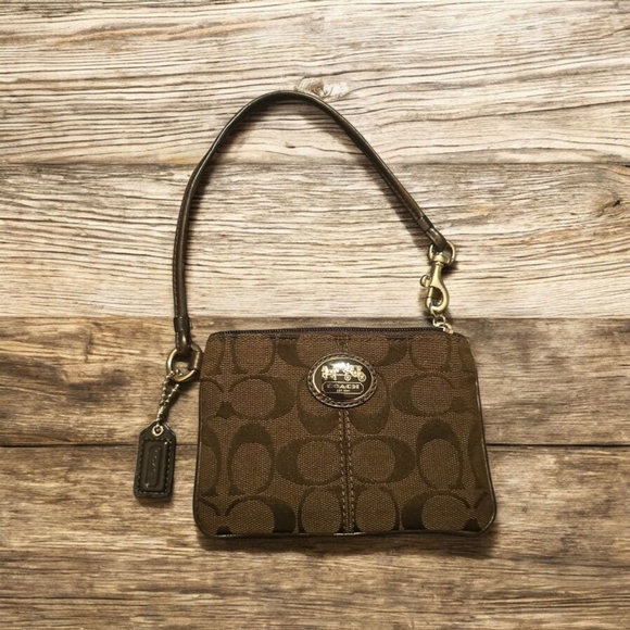 Coach Handbags - Coach Brown Signature Wristlet